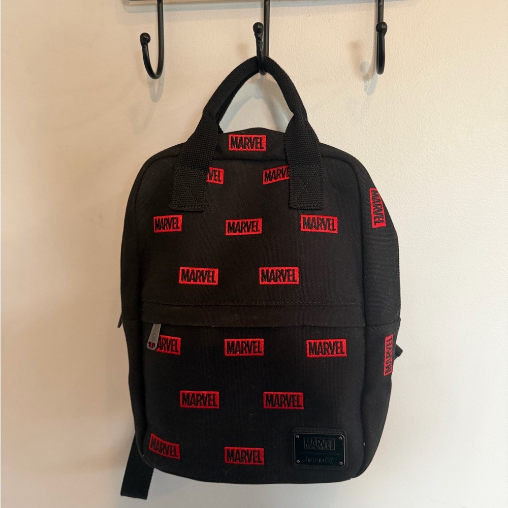 Marvel Black Backpack With Red Logo Pattern - image 1